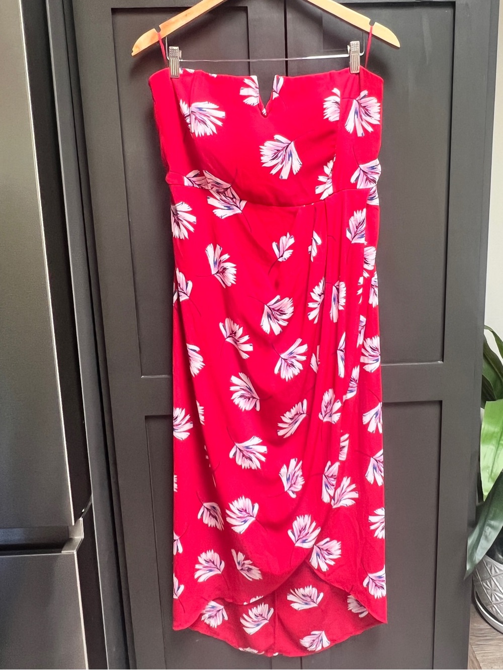 Express Red Strapless Floral Midi Dress